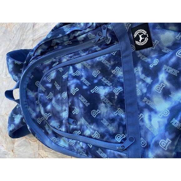 PINK Victoria\'s Secret Blue Tie Dye Logo Print Collegiate Backpack School Bag main image 11